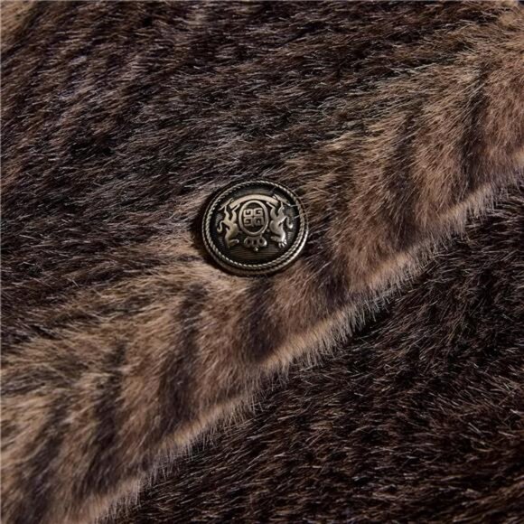 Men's Faux Mink Coat Mid-Length Open Front Single Breasted Reversible Fur Jacket - Picture 6 of 10